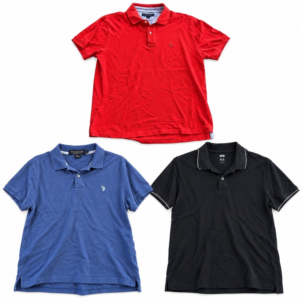 Mixed Brands Lot of 3 Men's L Polo Shirts Tommy Hilfiger U.S. Polo Assn. Cotton